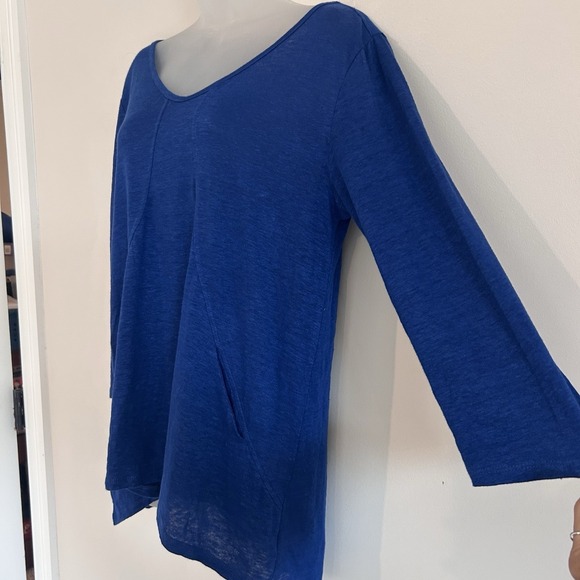 Habitat Linen Tunic Sz S Blue Lagenlook Lightweight Blouse Boatneck 3/4 Sleeves - Picture 4 of 13